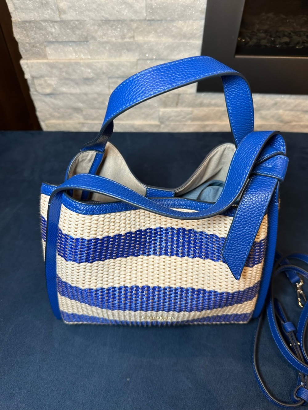 kate spade Blue and White Striped Woven Shoulder Bag - Picture 3 of 11